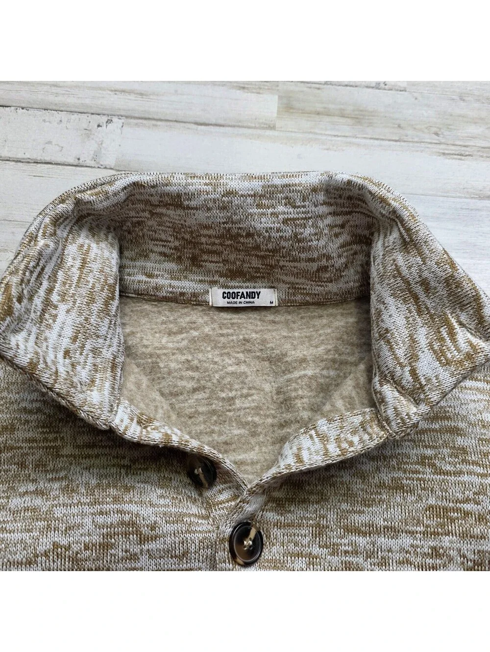 COOFANDY Mens Mock Neck Button Up Pullover Sweater Men's M Heather Tan
